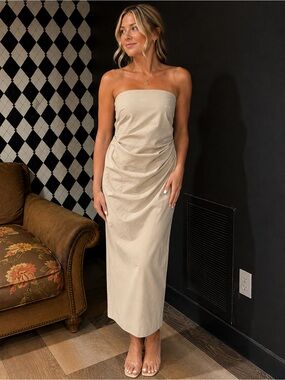 Halogen Cream Satin-Look Dress with Black Label